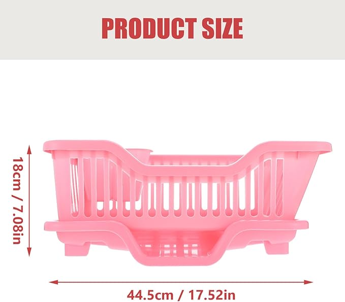 IMIKEYA Sink Dish Rack Drainer Plastic Dish Drying Draining Rack Over The Sink Kitchen Tableware Drying Basket with Cutlery Holder for Kitchen Counter Pink