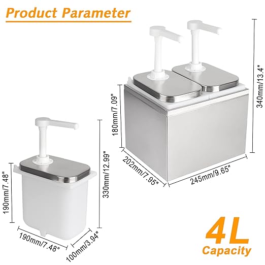 4.2QT Ketchup Pump, Sauce Dispenser,Commercial Pump Station Stainless Steel Dispenser for Hot Chocolate, Hot Fudge, Ketchup, Condiment,Caramel, Condiment, Mustard, Mayonnaise