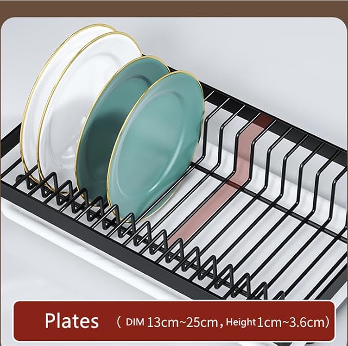 Dish Drying Rack, 2-Tier Space-Saving Dish Rack for Kitchen Counter, Metal Kitchen Organizers and Storage Rack, Large Capacity Dish Drainer, Black