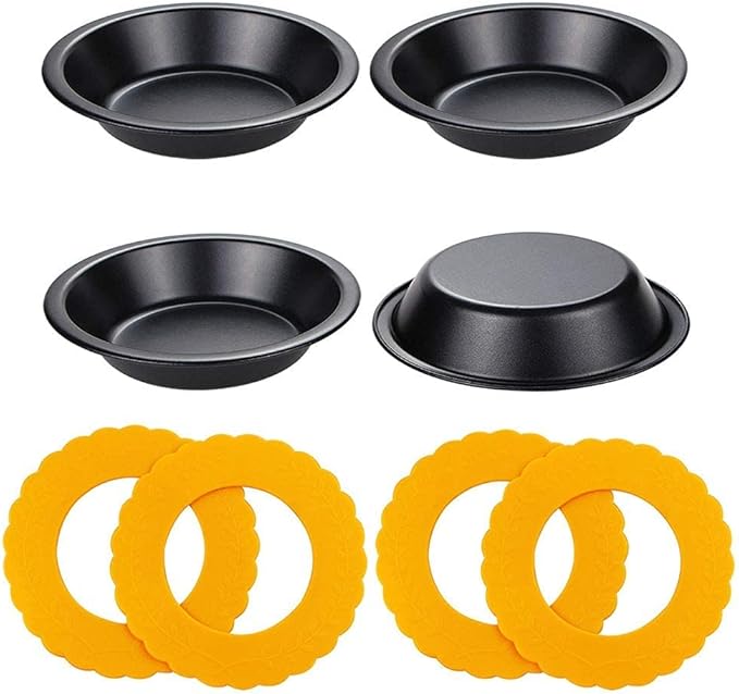 Webake Mini Pie Pan and Mini Pie Shield, 4pcs Mini Pie Tins and 4pcs Mini Silicone Pie Crust Protector