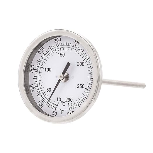 PIC Gauge B3B6-RR 3” Dial Size, 50/550°F and 10/288°C, 6" Stem Length, Back Angle Connection, Stainless Steel Case, 316 Stainless Steel Stem Bimetal Thermometer