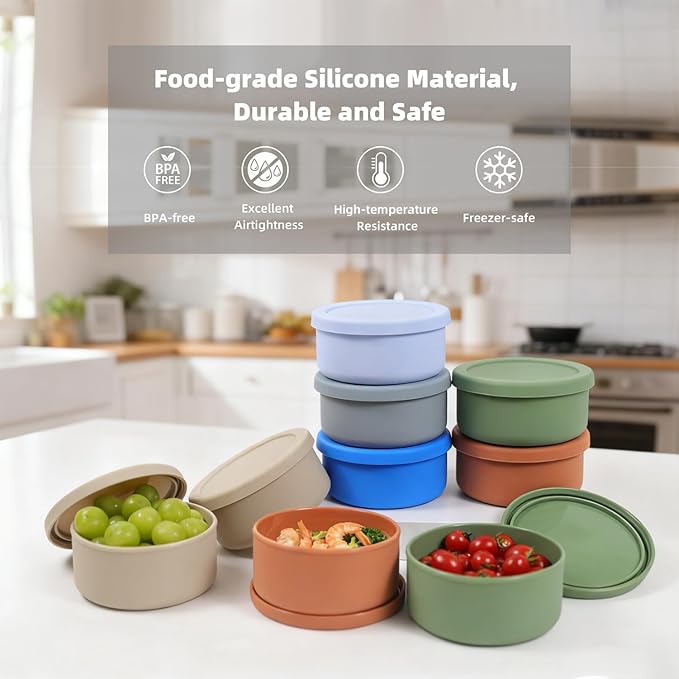 24fl oz (700ml) Silicone Food Storage Containers,Round Bowls with Lids - Meal Prep Containers for Kitchen Serving, Salad & Lunch - Airtight, Microwave/Fridge/Dishwasher Safe, BPA-Free (Grass green,1P)