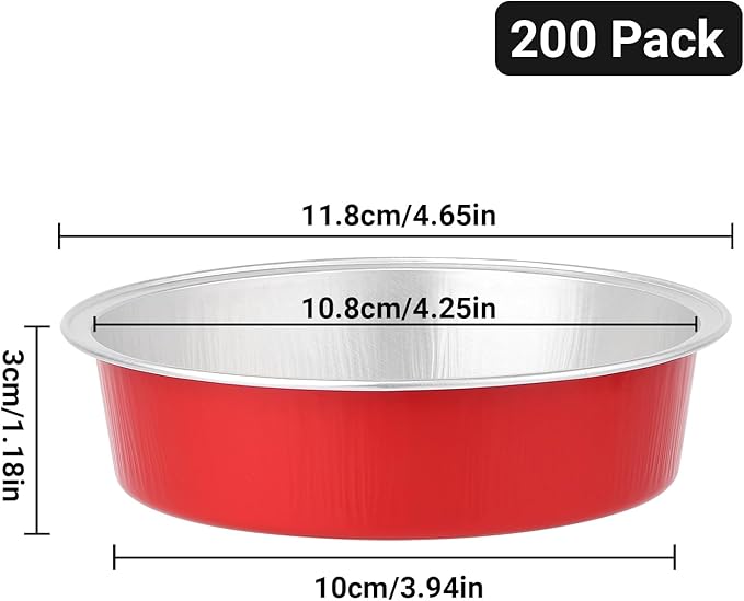 Beasea Disposable Baking Cups, 200 Pack 7.3oz 215ml Aluminum Ramekins Foil Baking Cups 4" Ramekin Cup No Lids Cupcake Aluminum Mini Baking Cups for Party - Bright Red