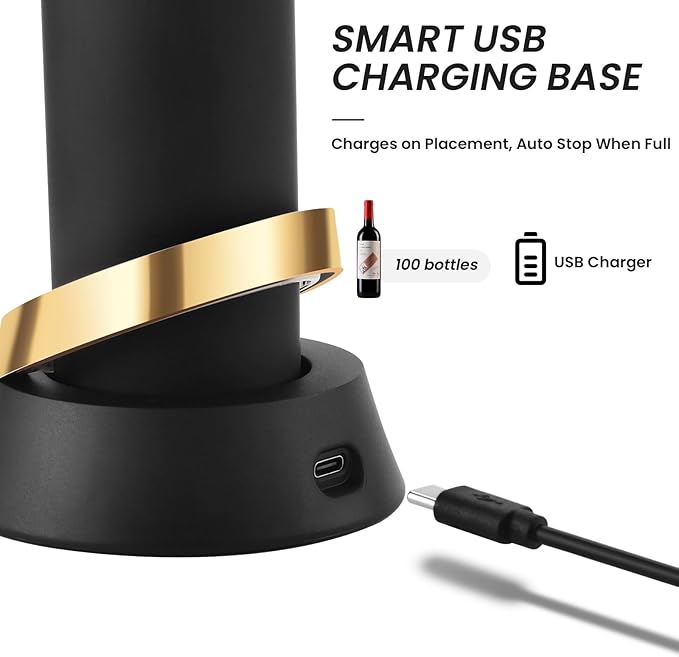 BLUBYEES Electric Wine Bottle Opener with Charging Base and Built-In Foil Cutter, Rechargeable Touch-Activated Automatic Corkscrew, Luxury Gift for Men and Women Wine Lovers