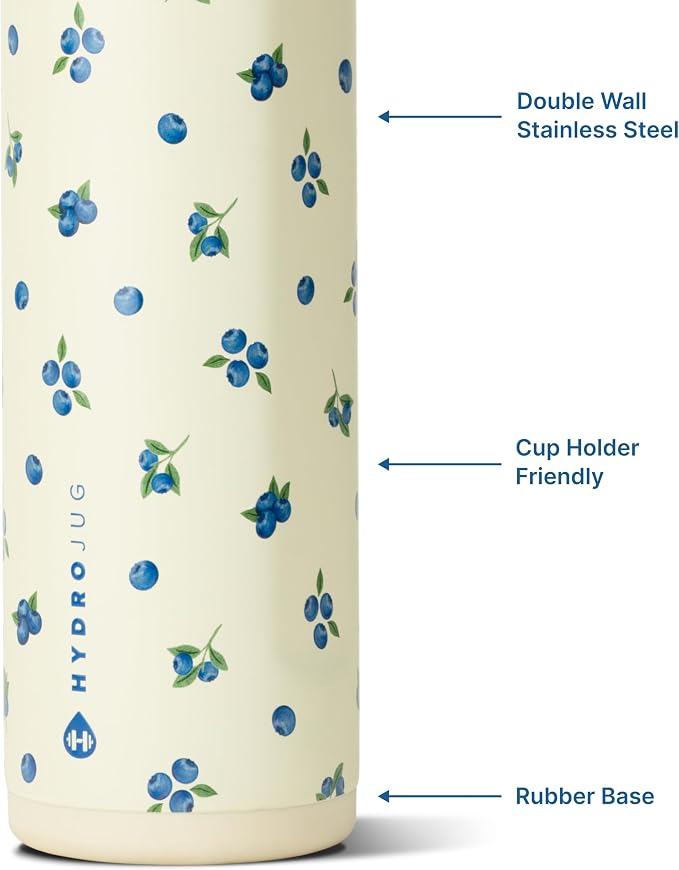 HydroJug Ease2o Water Bottle with Straw & Chug Lid, Stainless Steel, Vented Cap to Help Reduce Pressure, Water-Level Window, Cup Holder Friendly, Non-Slip Base – 24oz, Freshly Pick'd
