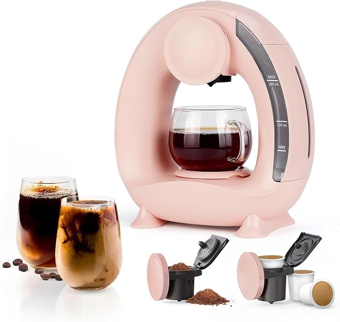 Single Serve Coffee Maker 2 in 1, 1400W Fast Brewer for K-Cup Pods & Ground Coffee, One-Touch Americano & Tea Machine with 2 Reusable Filters, Compact Design for Home Office RV Dorm