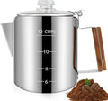 12 Cup Percolator 304 Stainless Steel Coffee Pot Coffee Maker Coffee Machine with Solid Wood Handle Transparent Knob Stovetop Greca Mocha for Induction Home and Camping 2200ml 74.4oz