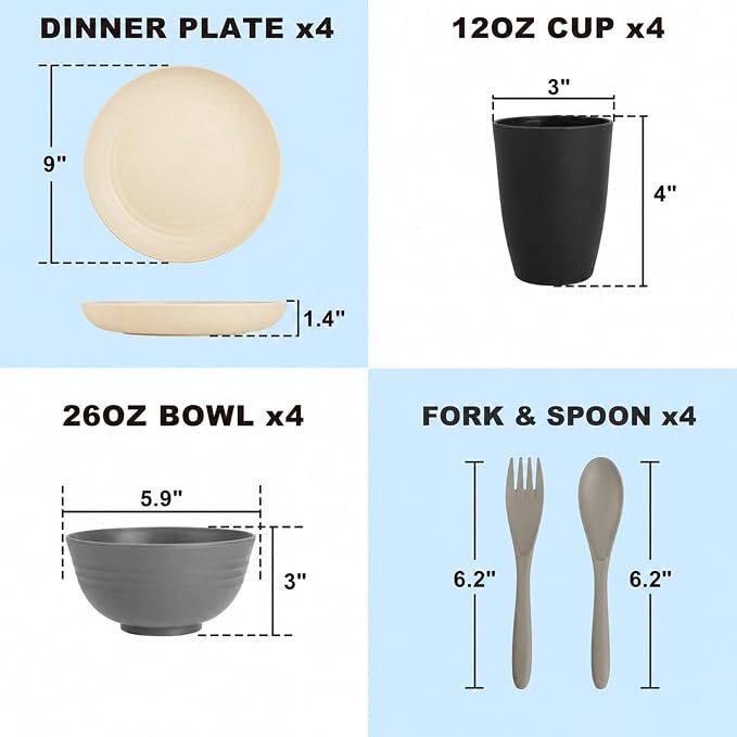 Wheat Straw Dinnerware Sets 20 PCS - Unbreakable Kids Plates and Bowls Sets for 4,Dishwasher & Microwave Safe Modern Lightweight Toddler Plates and Bowls Set - GreyStone