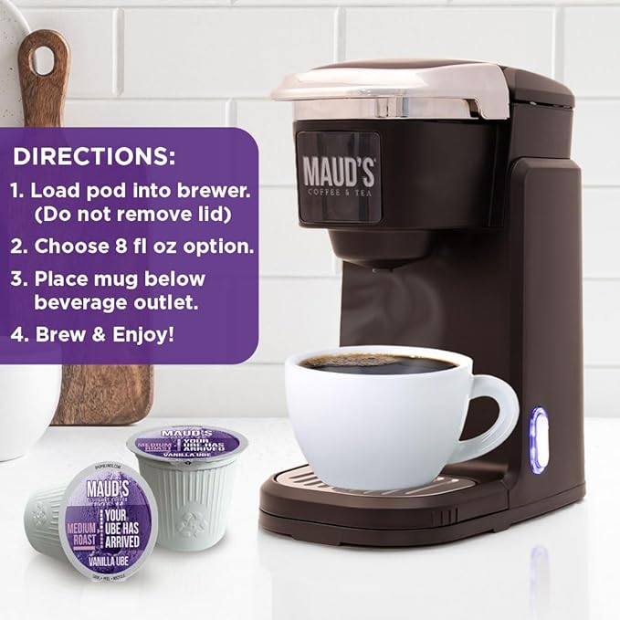 Maud's Vanilla Ube Flavored Coffee Pods, 18 ct, Medium Roast Flavored Coffee in Single Serve Pods – 100% Arabica Beans, Compatible with Keurig K Cups Maker