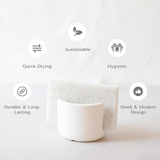Selegna Diatomite Stone Sponge Caddy – Quick Drying Diatomaceous Earth Sink Organizer – Instant Drying Kitchen Sponge Holder for Sink – Compact Stone Sponge Holder