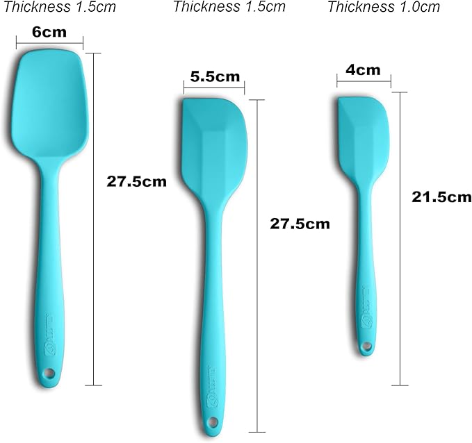 Silicone Spatula 3‑Piece Set Heat Resistant 600°F Non‑Stick Rubber Spatulas with Stainless Steel Core ALLWIN HOUSEWARE Large Spatula, Spoonula & Mini Spatula for Cooking & Baking, Macaron Blue
