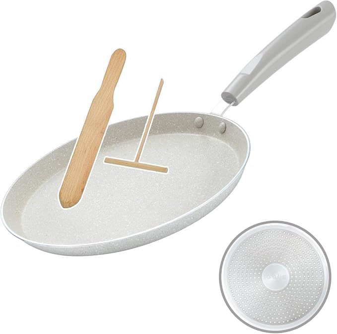 9 Inch Crepe Pans with Spreader & Spatula, Nonstick Granite Coating Dosa Pan, Aluminum Alloy Pancake Flat Skillet Tawa Griddle, with Stay-Cool Handle, Induction Compatible Bottom