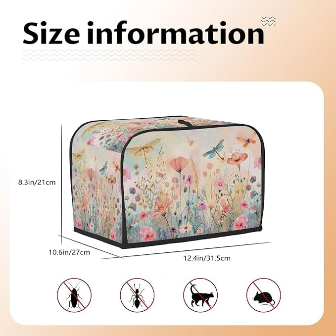 Colored Flower Dragonfly 4 Slice Toaster Cover Dust And Fingerprint Bread Maker Cover Bakeware Protector Washable Appliance Covers Kitchen Accessories For Home Kitchen Women Gift