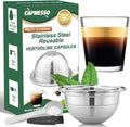 CAPMESSO Stainless Steel Reusable Coffee Capsule: Metal Refillable Coffee Pod Brewing Espresso - Compatible with Nespresso Vertuoline GCA1/ENV135/ENV150/BNV420 (2.4OZ-Double Espresso Cup(Small)