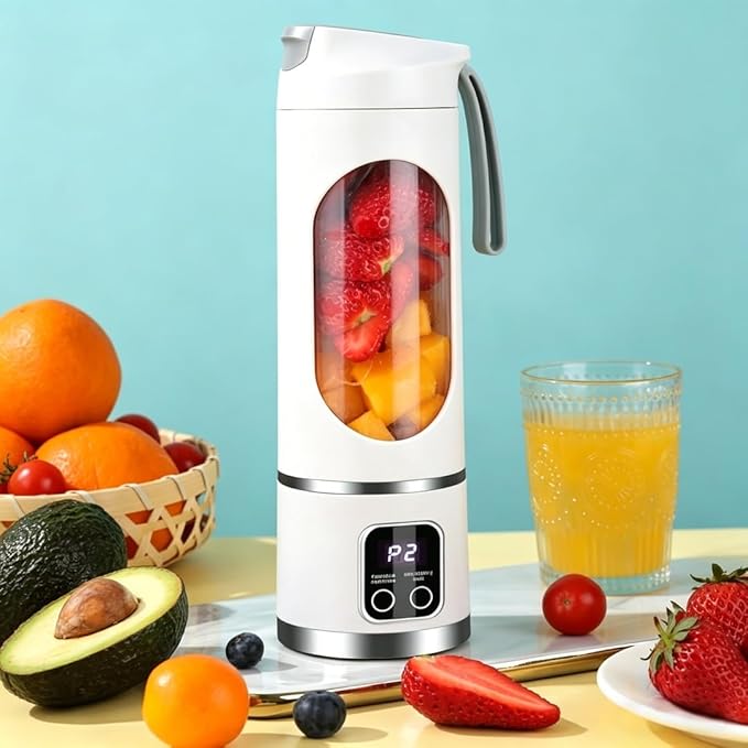 Portable Blender for Shakes and Smoothies, 16oz Personal Blender, USB-C Rechargeable, 12-Blade Ice Crusher, Cordless Mini Smoothie Maker with Drinking Lid for Travel Gym(White)