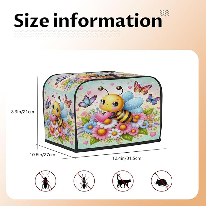 Cute Bee Spring 4 Slice Toaster Cover Dust And Fingerprint Bread Maker Cover Bakeware Protector Washable Appliance Covers Kitchen Accessories For Home Kitchen Women Gift