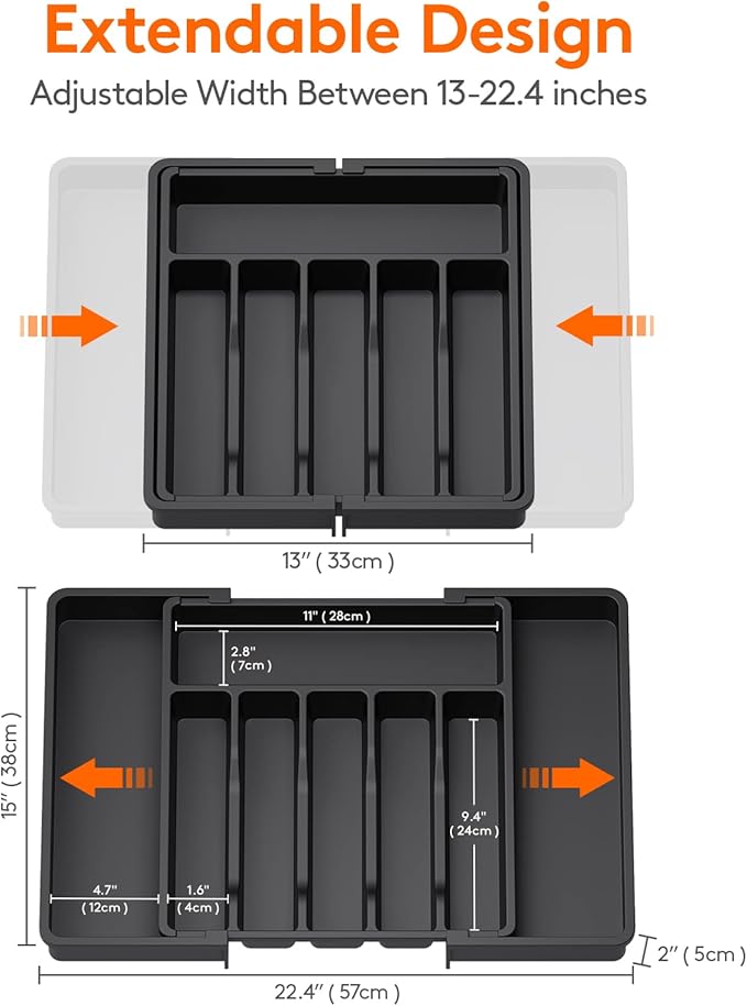 Lifewit Silverware Drawer Organizer, Expandable Utensil Tray for Kitchen, 5 Pack Drawer Dividers Plastic 4" High, 11-17" Adjustable Drawer Organizers