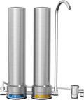 Waterdrop CTF-09 Dual-Stage Silver Ions Countertop Water Filter System, Reduce Chlorine, PFOA/PFOS, Bad Taste & Odor, Silver Ions Enhanced Filtration, Stainless Steel, 2 Filters