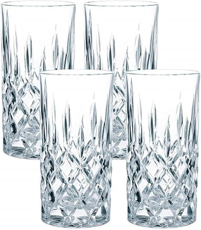 Nachtmann Noblesse 13 oz Crystal Glass Long Drink, Set of 4 – 6" Cut Crystal Lead-Free Highball Glasses for Cocktails, Sparkling Drinks & Beverages – Machine-Made Barware for Tabletop Use