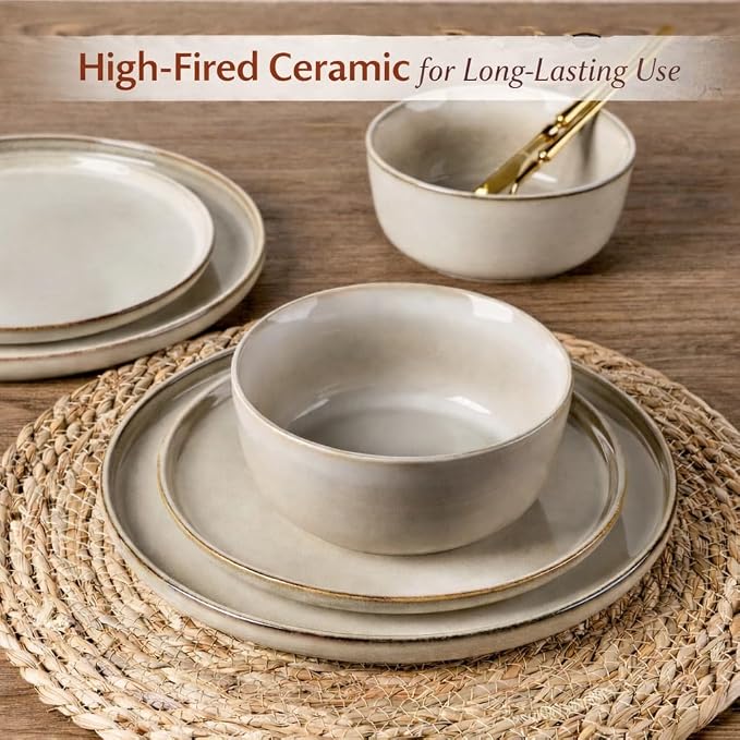 AmorArc Stoneware Dinnerware Sets,Round Reactive Glaze Ceramic Plates and Bowls Set,Highly Scratch Resistant | Dishwasher & Microwave Safe Dishes,Service for 6 (18pc)