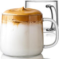 Aquach 20oz Glass Coffee Mugs Set of 2, Large Clear Borosilicate Tea Cups | Dishwasher/Microwave Safe, Single-walled, Smooth Rim, Handle Comfort, Large Capacity Fits Hot/Cold Brews