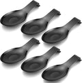 Nuanchu 6 Pcs Stainless Steel Spoon Rest Spatula Ladle Holder Spoon for Stove Top Heavy Duty Spatula Holder for Countertop Dishwasher Safe Utensil Rest for Kitchen, 3.8 x 9.6" (Black)