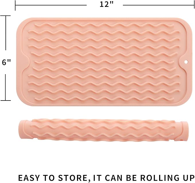 MicoYang Silicone Dish Drying Mat for Multiple Usage,Easy clean,Eco-friendly,Heat-resistant Silicone Mat for Kitchen Counter or Sink,Refrigerator or Drawer Liner Pink S 12 inches x 6 inches