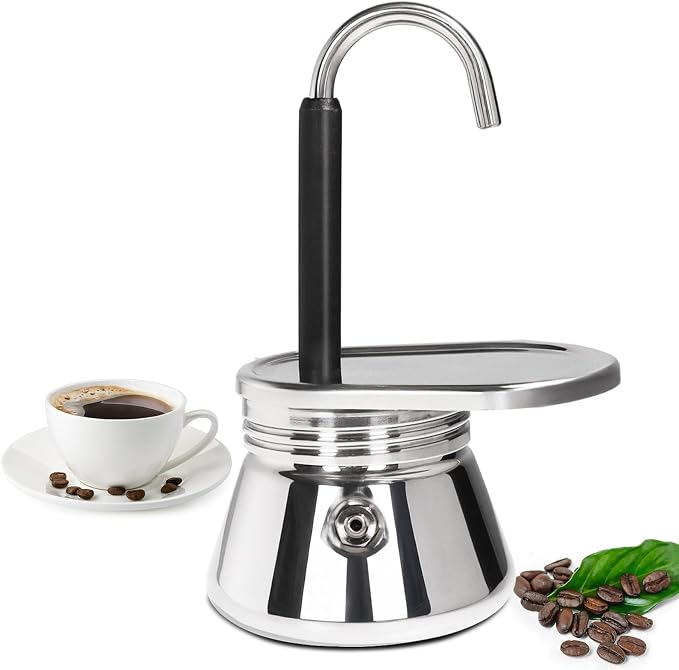 4 Cup Single Tube Moka Pot Stainless Steel Stovetop Espresso Maker Cafeteras Italian Percolator Espress Makers Capable Greca Mocha Coffee Machine for Induction Home 310ml 10.5oz