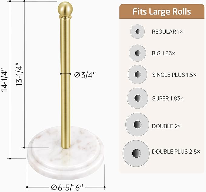 KES Brushed Gold Marble Paper Towel Holder Countertop with 2X Weighted Base, Rustproof 18/8 Stainless Steel Freestanding Paper Towel Roll Holders for Kitchen, Antique Gold, KPH208-BZ