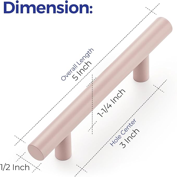 Ravinte 35 Pack | 5 Inch Cabinet Pulls Pink Stainless Steel Kitchen Drawer Pulls Cabinet Handles 5 InchLength, 3 Inch Hole Center