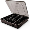 Silverware Tray with Lid, Utensil Drawer Organizer for Kitchen Countertop Plastic Flatware Organizers and Storage holder 5 Compartments Black