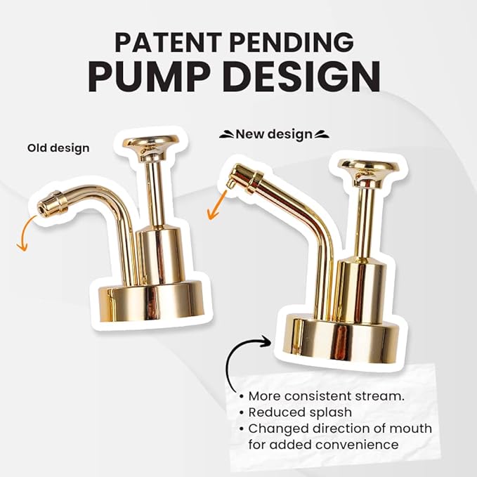 Molimoli Coffee Syrup Dispenser for Coffee Bar, Coffee Pump Dispenser | Coffee Syrup Dispenser for Coffee Bar with Ceramic Tray, Coffee Pump Dispenser Set of 4, 500ml Gold, 1 Set with Tray