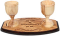 Genuine Olive Wood Communion Set from the Holy Land - 2 Hand-Carved Cups and Engraved Tray "Do This in Remembrance of Me" - Authentic Bethlehem Wood Gift for Pastors & Home Worship - Includes Gift Bag