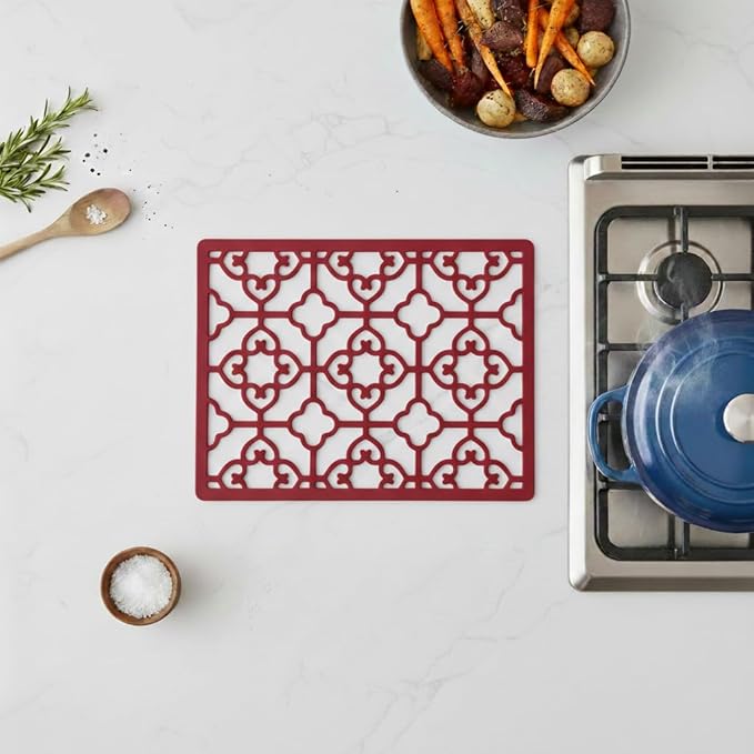 GASARÉ, Extra Large, Thick, Silicone Trivet for Hot Dishes, Pots, and Pans, Heat Resistant Mat for Countertop, Hot Pad for Kitchen, Easy to Clean, 16 x 12 x 3/8 Inches, Red