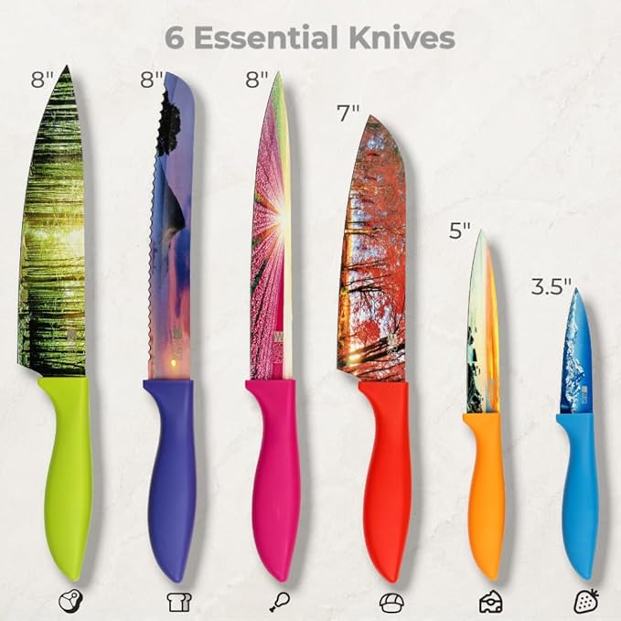 CHEF'S VISION Landscape Knife Set - 6-Piece Stainless Steel Cutting Knives Set for Kitchen with Stunning Nature Scenes - Perfect House Warming Gift for Women or Men - Unique Kitchen Knife Set Gift