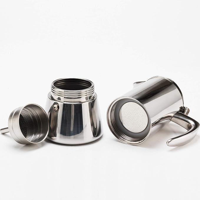 Stovetop Espresso Maker, Stainless Steel Moka Pot, Italian Style Coffee Maker, Espresso Pot For 6 Cups, 300ml (Silver)