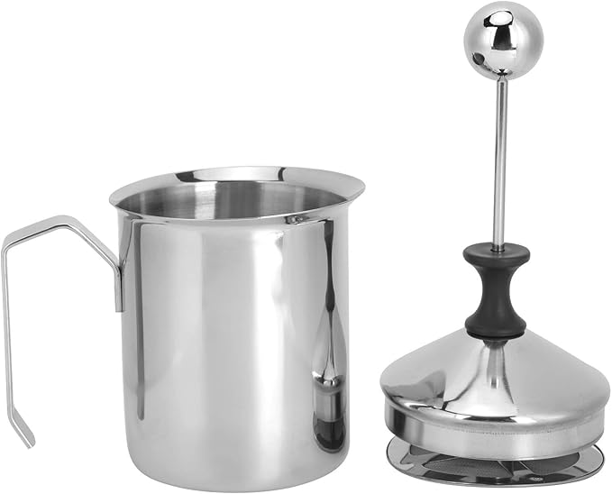 Manual Milk Frother, 14oz/400ml Stainless Steel Milk Foam Maker with Double Mesh Screen Handheld Frothing Pitcher Foamer for Coffee, Latte, Cappuccino, Frappe, Matcha, Hot Chocolate