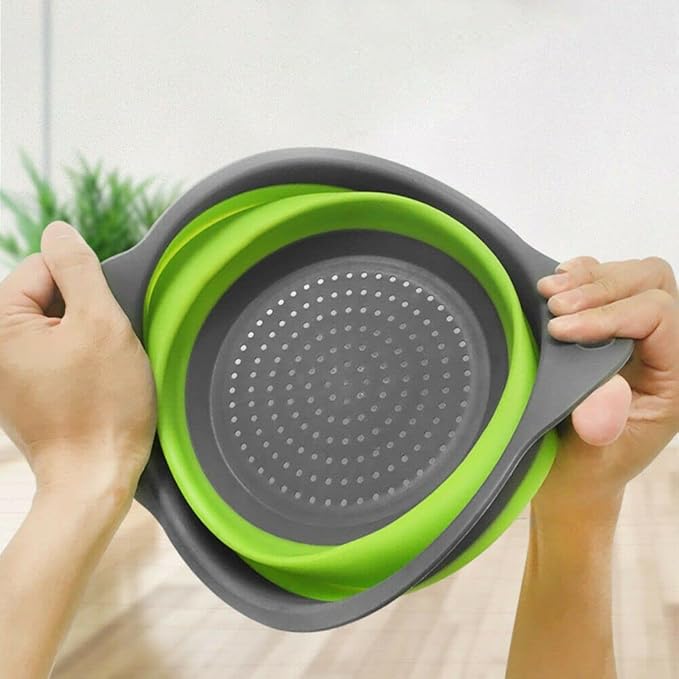 Folding Silicone Rice Strainer Bowl for Kitchen, Collapsible Colander, Fruits Vegetables Washing Basket