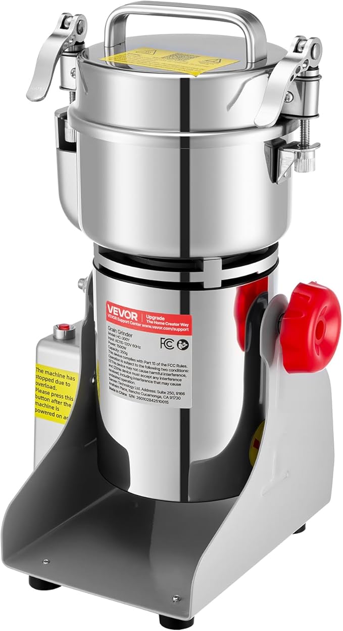 VEVOR 300g Electric Grain Mill Grinder, High Speed 1500W Commercial Spice Grinders, Stainless Steel Pulverizer Powder Machine, for Dry Grains Spices Cereals Coffee Corn Pepper, Swing Type