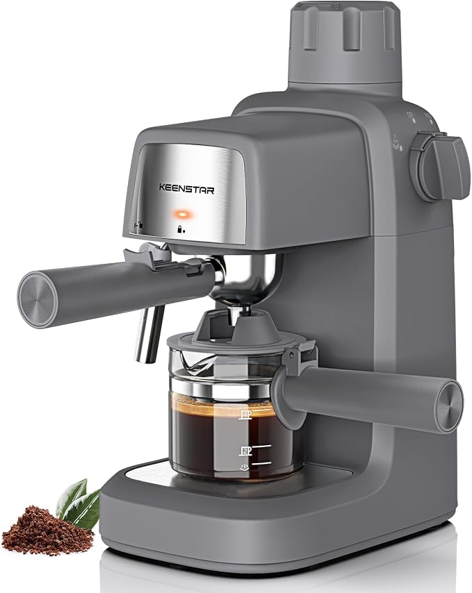 KEENSTAR 3.5Bar Espresso Machine with Milk Frother, 800W Compact Espresso and Cappuccino Machine with Preheating Function, 4 Cup Espresso Maker for Cappuccino or Latte, Gift for Coffee Lover