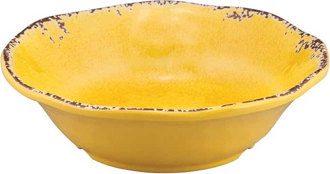 UPware 12 Piece Crackle Melamine Dinnerware Sets, Outdoor Dishes Set, Plates and Bowls Sets, Service for 4, Yellow