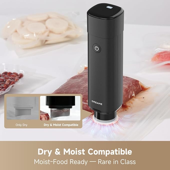 DREAME VH20 Handheld Vacuum Sealer Machine for Food with 30 Reusable Vacuum Bags, Compact Food Vacuum Sealer, Auto Stop, Rechargeable Food Sealer Saver, Dry & Moist Modes, For Container & Wine Bottles