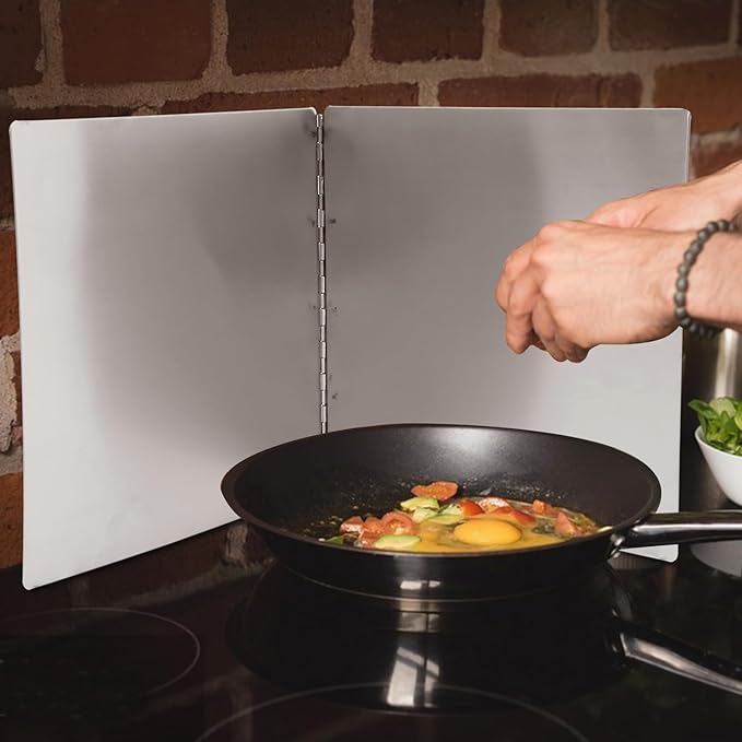 Luxshiny Foldable Stainless Steel Splatter Guard 11.81X11.61In Oil-Proof Thermal Insulation Baffle Heat Resistant Grease Splash Screen for Kitchen Stove Protection