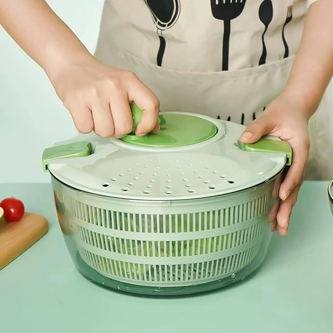 Collapsible Salad Spinner 4L - Hand Crank Vegetable & Fruit Dryer, Removable Basket for Washing, Space Saving Kitchen Storage, BPA-Free (Green)