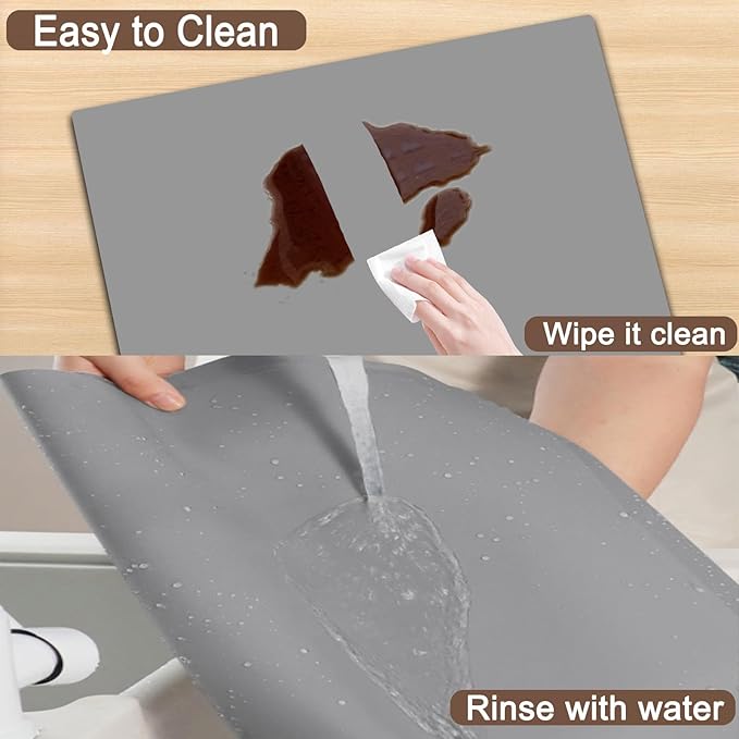 47.3''x23.6''(120cmx60cm) Extra Large Silicone Mat for Kitchen Counter, 1.5MM Thick Non-Slip Heat Resistant Countertop Protector, Waterproof Durable Kitchen Mat for Countertops, Translucent Brown