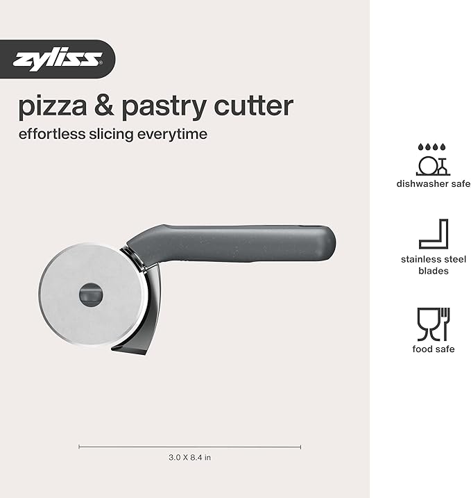 Zyliss Pizza Cutter with Removable Wheel - Stainless Steel Blade - Kitchen Tool and Gadget for Right- and Left-Handed Use - Dishwasher Safe - New Sharp Edge Pizza Cutter