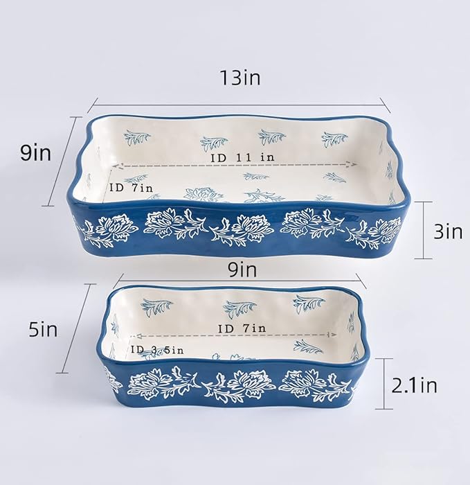Wisenvoy Casserole dishes for oven Lasagna pan 2-Pcs Baking dish Casserole dish Baking dishes for oven Baking dish set