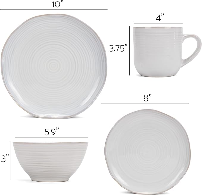 Elanze Designs Reactive Glaze Farmhouse Rustic Boho Ceramic Stoneware Dinnerware 16 Piece Plate Bowl Mug Dish Set - Service for 4, Classic White
