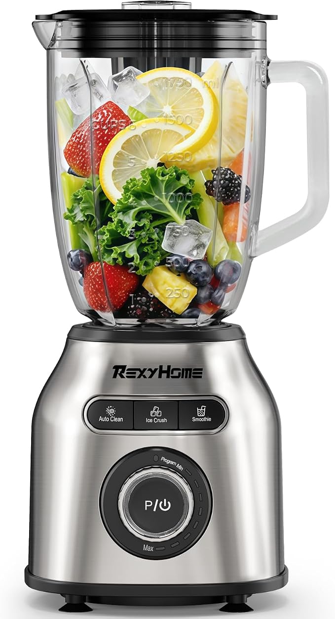 8-Speed Blender with 59oz Glass Jar, 1000W Peak Smoothie Maker | 3 Preset Programs, Pulse & Self-Cleaning, Professional Countertop Blenders for Smoothies, Shakes, Frozen Drinks, Salsas, Dips