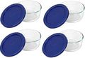 Pyrex 7200 2-Cup Glass Bowl & 7200-PC Dark Blue Lid (4-Pack) - Made in USA